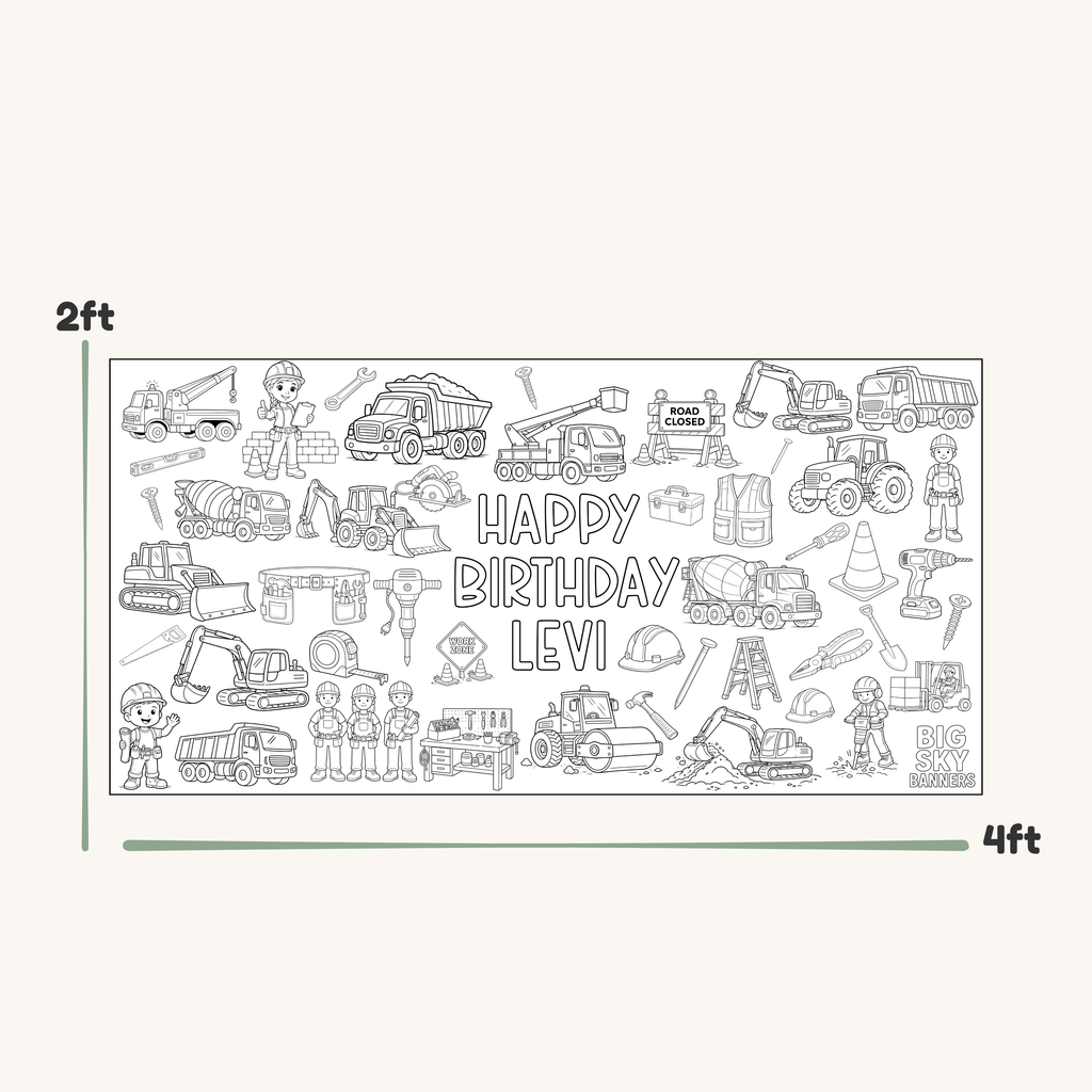 Custom Construction Birthday Giant Coloring Banner