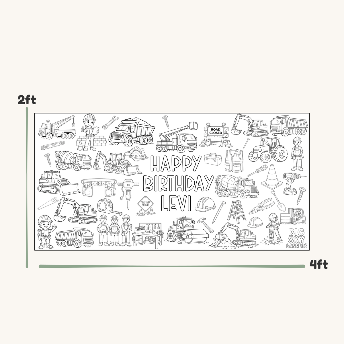 Custom Construction Birthday Giant Coloring Banner