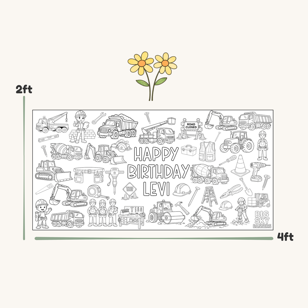 Customizable Construction Birthday Giant Coloring Banner