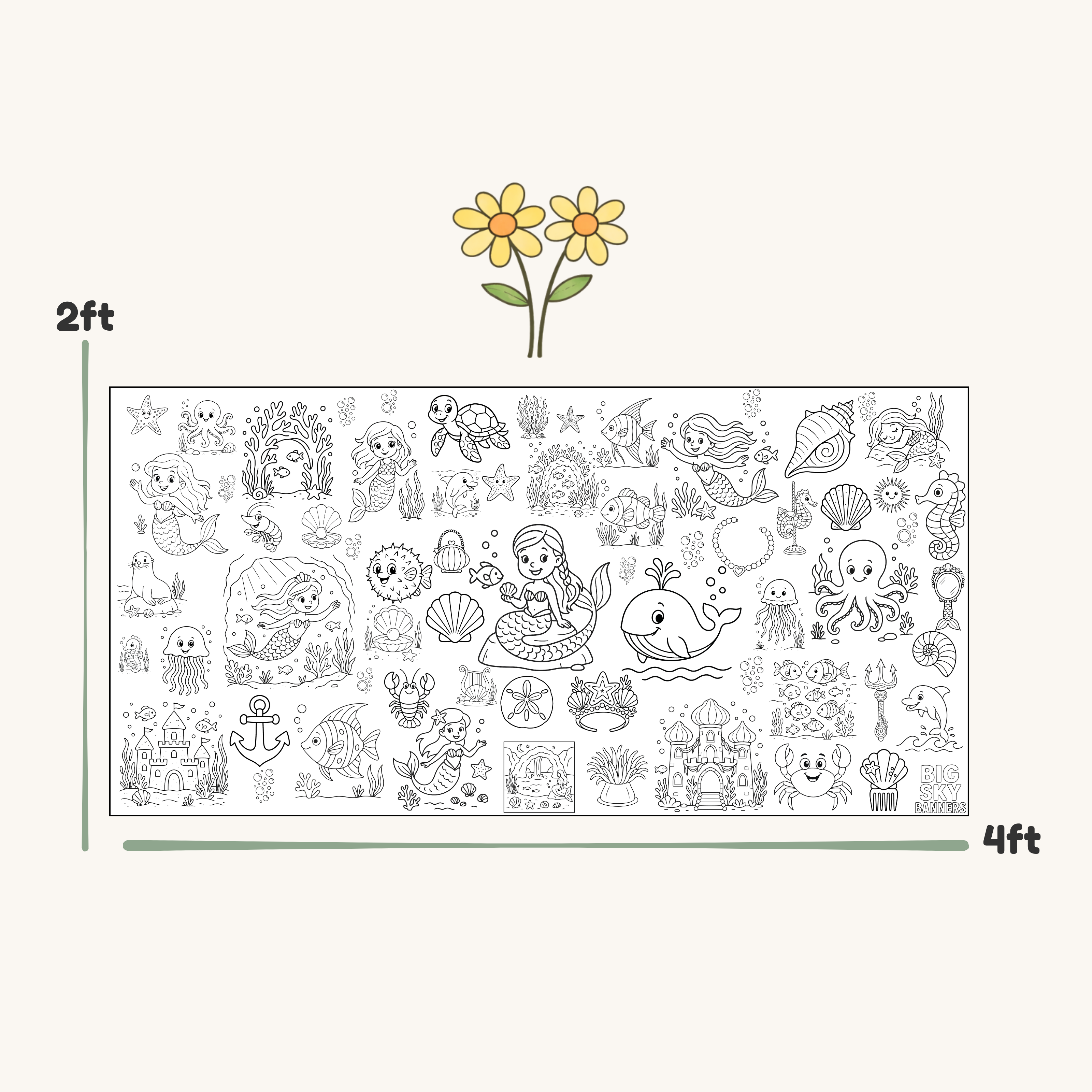 Mermaid Theme Giant Coloring Banner