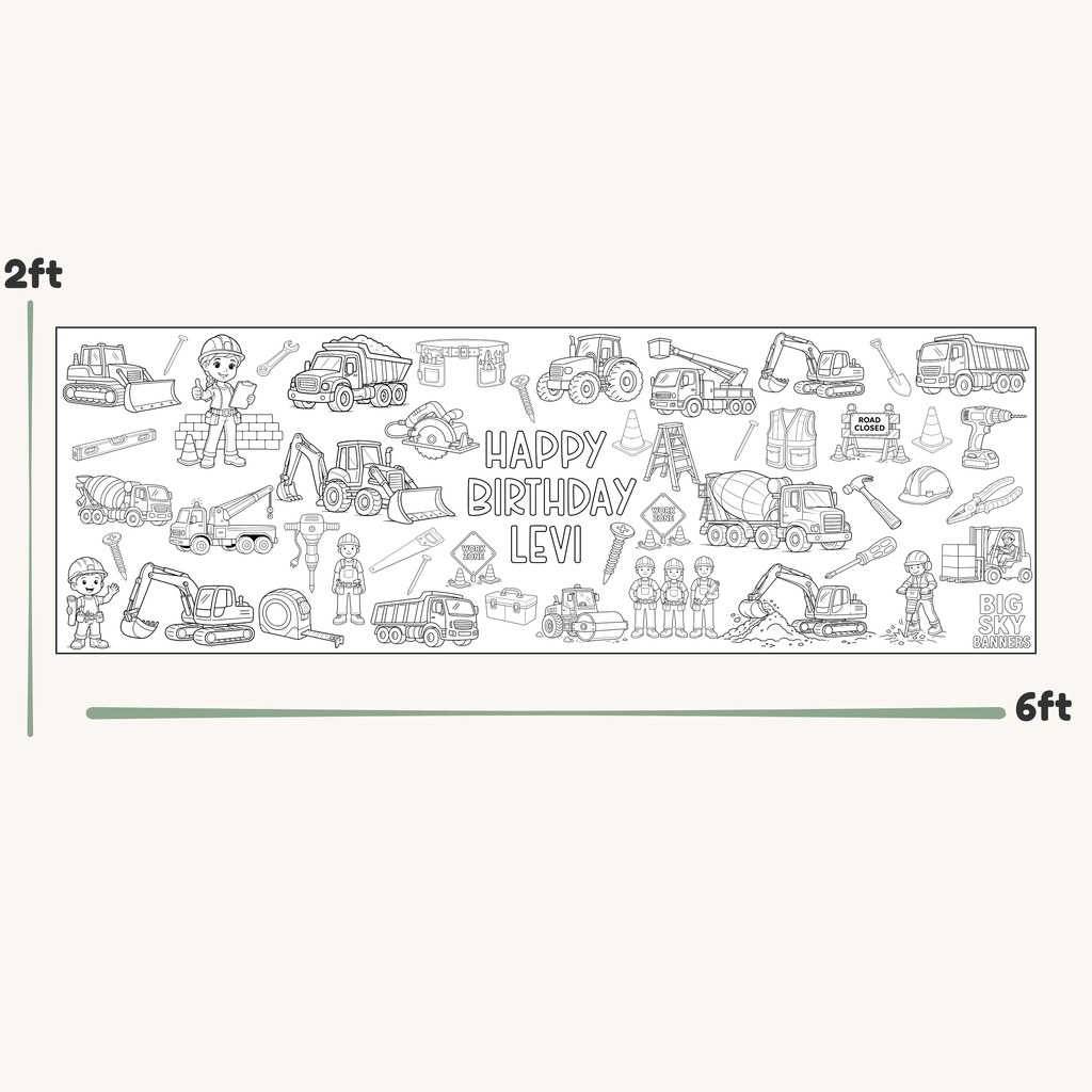 Custom Construction Birthday Giant Coloring Banner