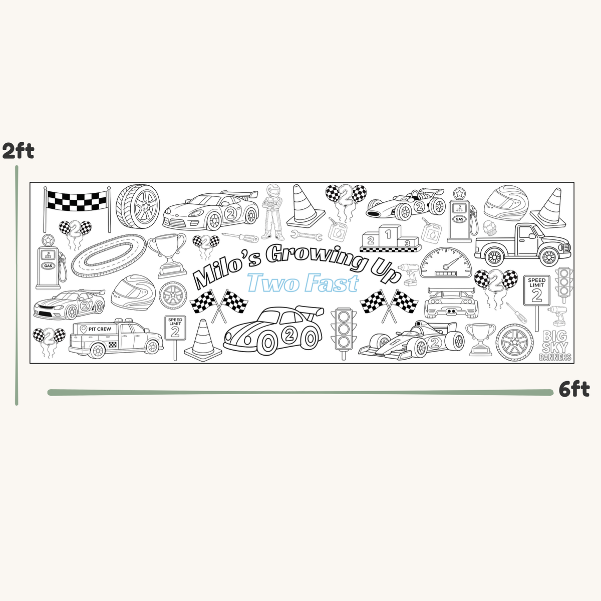 Custom Two Fast Birthday Giant Coloring Banner