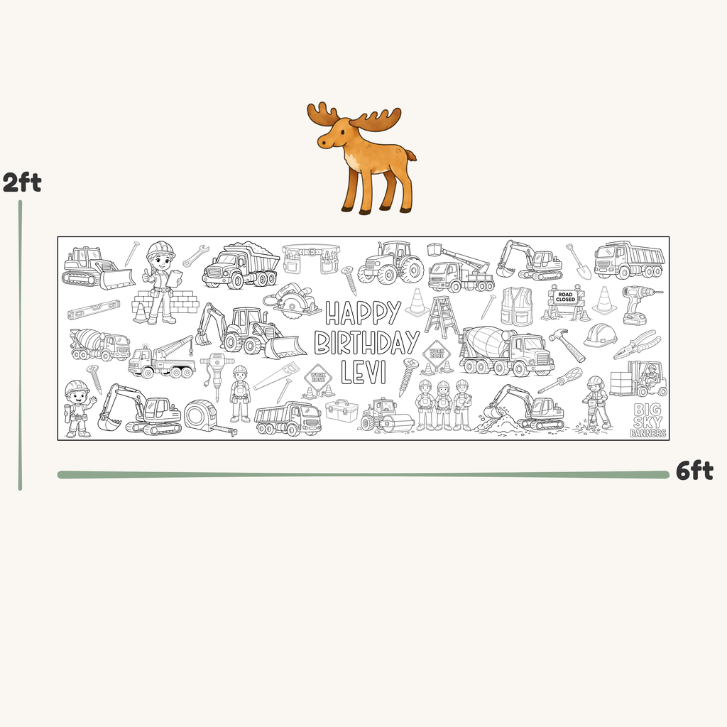 Customizable Construction Birthday Giant Coloring Banner