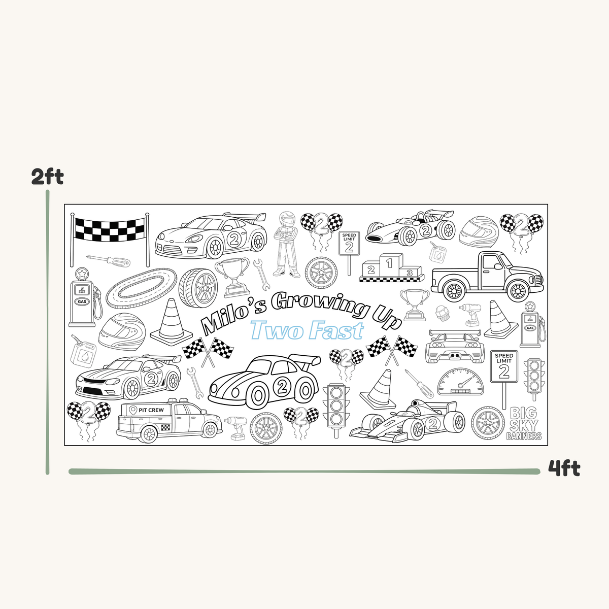 Custom Two Fast Birthday Giant Coloring Banner